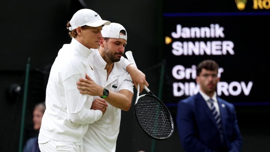 Dimitrov abandona jogo e Sinner vai às quartas em Wimbledon