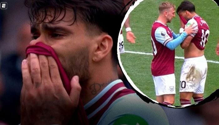 Paquetá leva cartão, chora e precisa ser consolado em jogo do West Ham